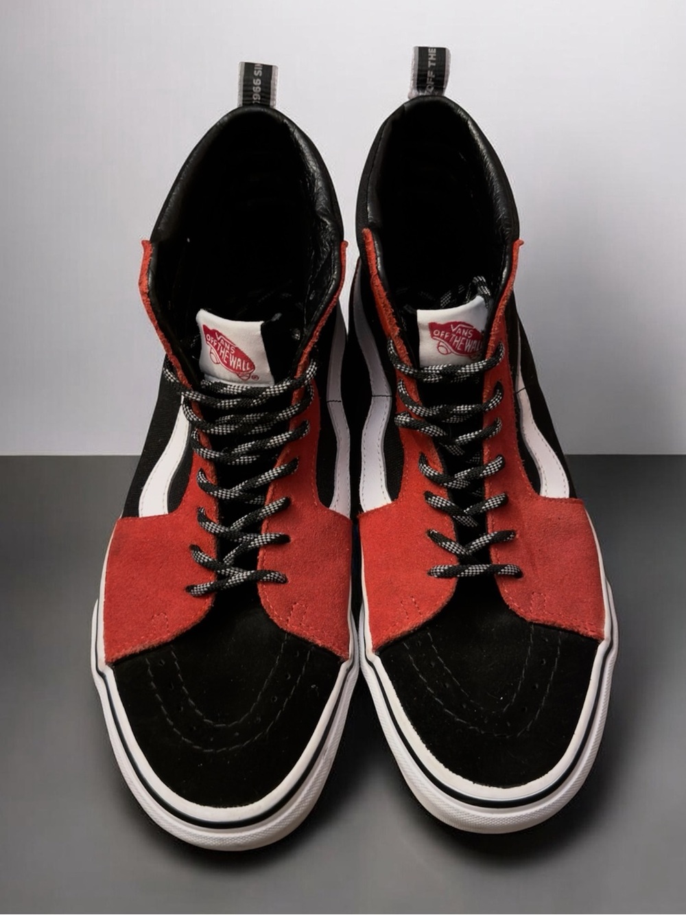 Vans High-Top Skate Sneakers in Red, Black & White